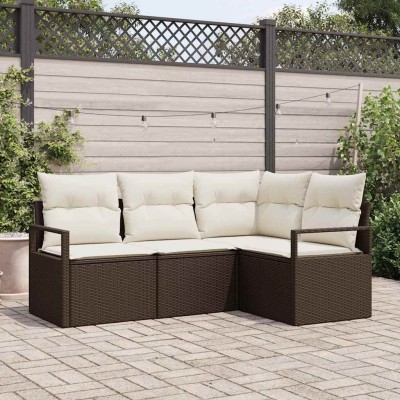 Conjunto de sofá de jardín con cojín 4 pcs Marrón y crema