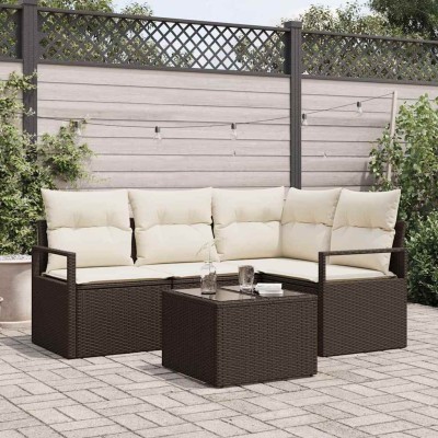 Conjunto de sofá de jardín con cojín 5 pcs Marrón, crema