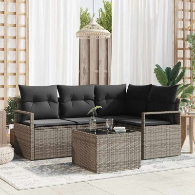 Conjunto de sofá de jardín con cojín 5 pcs Gris Claro