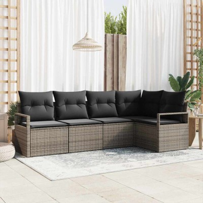Conjunto de sofá de jardín con cojín 5 pcs Gris