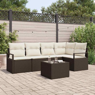 Conjunto de sofá de jardín con cojín 6 pcs Marrón y crema