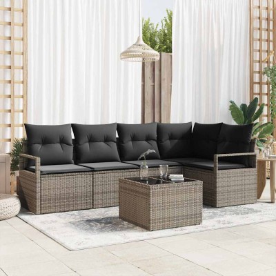 Conjunto de sofá de jardín con cojín 6 pcs Gris Claro