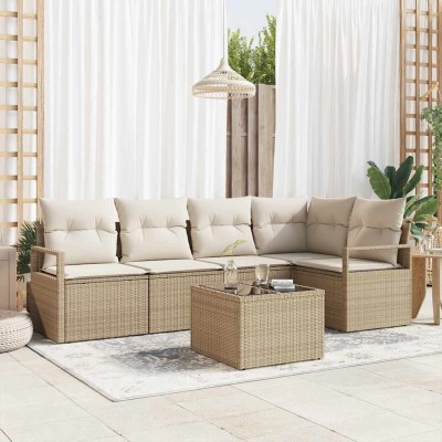 Conjunto de sofá de jardín con cojín 6 pcs Beige y Crema