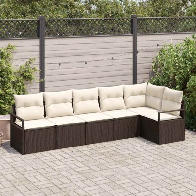 Conjunto de sofá de jardín con cojín 6 pcs Marrón y crema