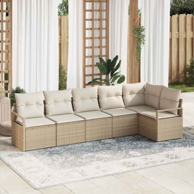 Conjunto de sofá de jardín con cojín 6 pcs Beige y Crema