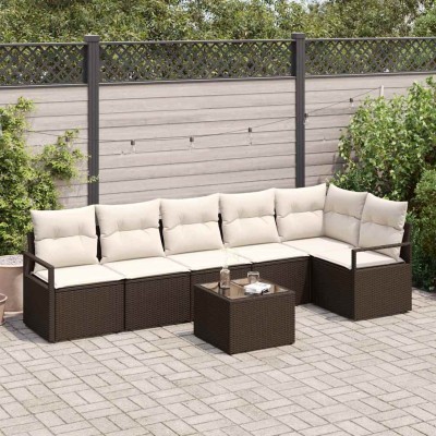 Conjunto de sofá de jardín con cojín 7 pcs Marrón y crema