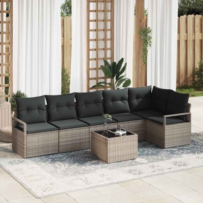 Conjunto de sofá de jardín con cojín 7 pcs Gris Claro