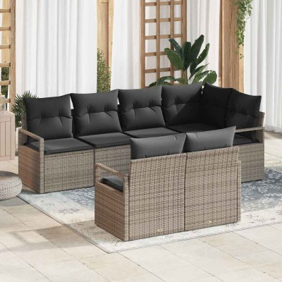 Conjunto de sofá de jardín con cojín 7 pcs Gris