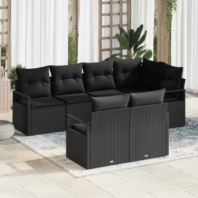 Conjunto de sofá de jardín con cojín 7 pcs Negro