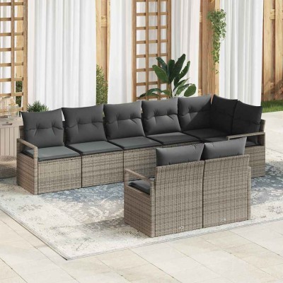 Conjunto de sofá de jardín con cojín 8 pcs Gris