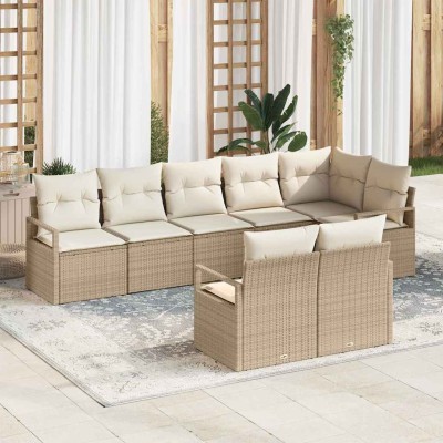 Conjunto de sofá de jardín con cojín 8 pcs Beige y Crema