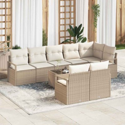 Conjunto de sofá de jardín con cojín 9 pcs Beige y Crema