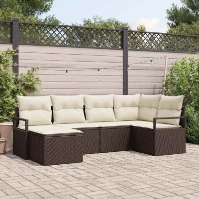 Conjunto de sofá de jardín con cojín 6 pcs Marrón y crema