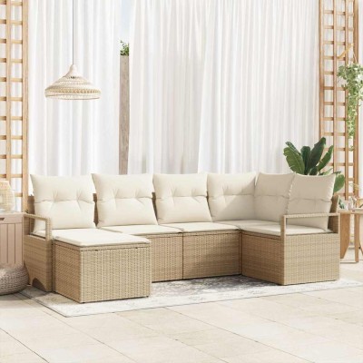 Conjunto de sofá de jardín con cojín 6 pcs Beige y Crema