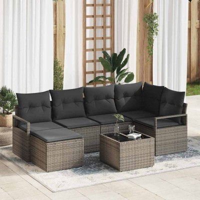 Conjunto de sofá de jardín con cojín 7 pcs Gris Claro
