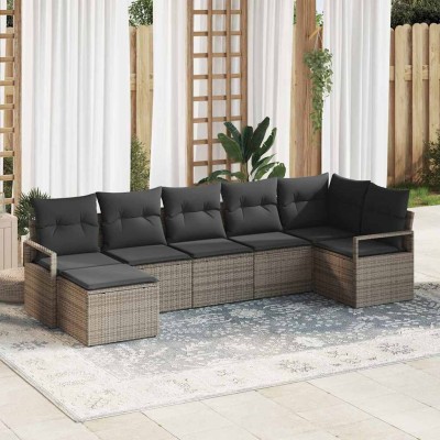 Conjunto de sofá de jardín con cojín 7 pcs Gris