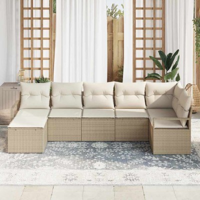 Conjunto de sofá de jardín con cojín 7 pcs Beige y Crema