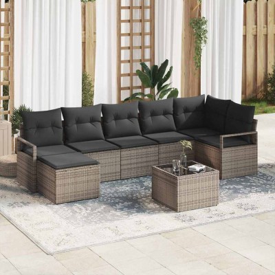 Conjunto de sofá de jardín con cojín 8 pcs Gris Claro