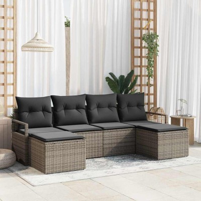 Conjunto de sofá de jardín con cojín 6 pcs Gris