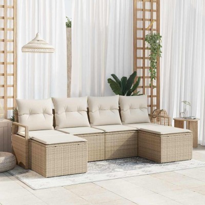 Conjunto de sofá de jardín con cojín 6 pcs Beige y Crema