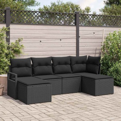 Conjunto de sofá de jardín con cojín 6 pcs Negro