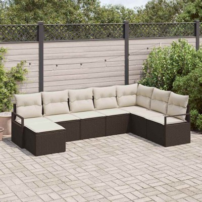 Conjunto de sofá de jardín con cojín 8 pcs Marrón y crema