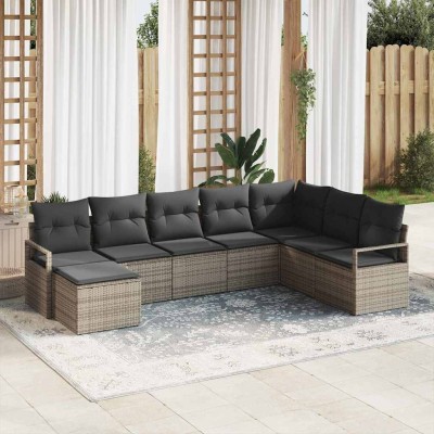 Conjunto de sofá de jardín con cojín 8 pcs Gris