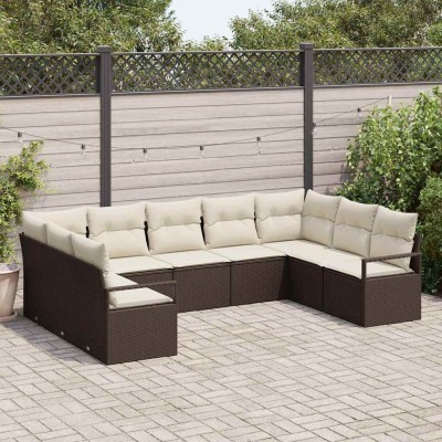 Conjunto de sofá de jardín con cojín 9 pcs Marrón y crema