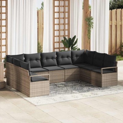 Conjunto de sofá de jardín con cojín 9 pcs Gris