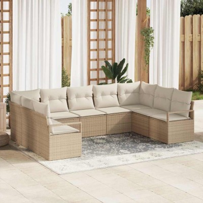 Conjunto de sofá de jardín con cojín 9 pcs Beige y Crema