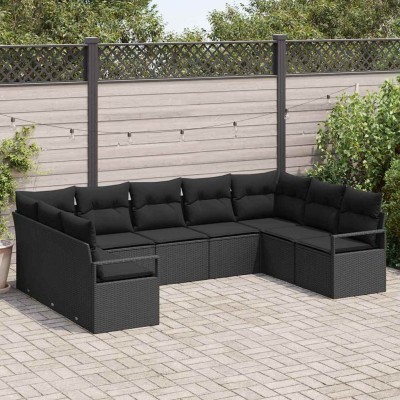 Conjunto de sofá de jardín con cojín 9 pcs Negro