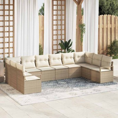 Conjunto de sofá de jardín con cojín 10 pcs Beige y Crema