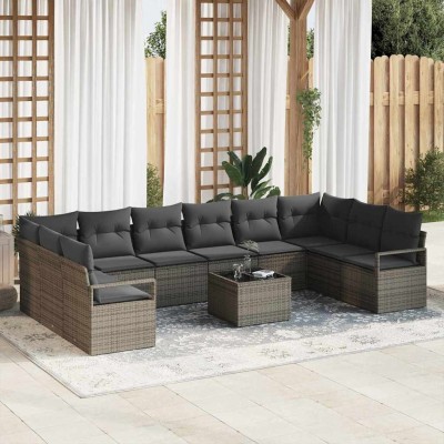 Conjunto de sofá de jardín con cojín 11 pcs Gris Claro