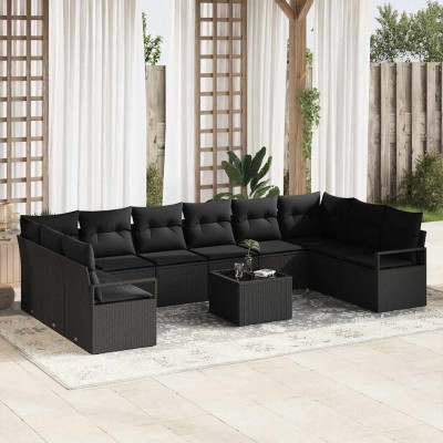 Conjunto de sofá de jardín con cojín 11 pcs Negro