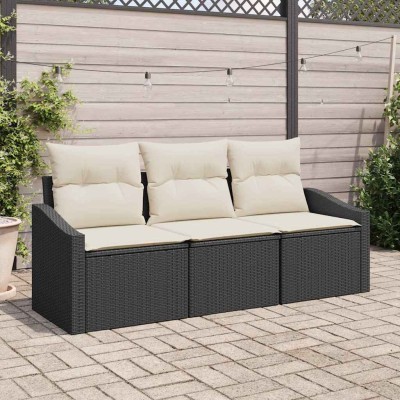 Conjunto de sofá de jardín con cojín 3 pcs Negro y crema