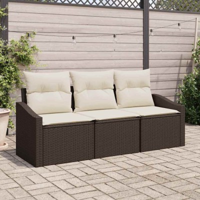 Conjunto de sofá de jardín con cojín 3 pcs Marrón y crema