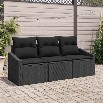 Conjunto de sofá de jardín con cojín 3 pcs Negro