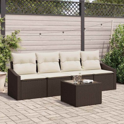 Conjunto de sofá de jardín 5 pcs Marrón y crema 55 x 55 x 37 cm