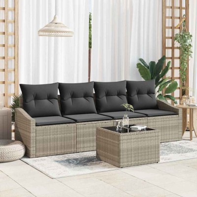 Conjunto de sofá de jardín 5 pcs Gris Claro y Gris Oscuro