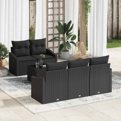 Conjunto de sofá de jardín Manual 6 pcs Negro 55 x 55 x 37 cm
