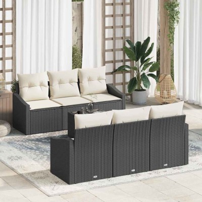Conjunto de sofá de jardín 7 pcs Negro y crema 55 x 55 x 37 cm