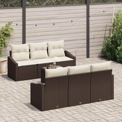 Conjunto de sofá de jardín 7 pcs Marrón y crema 55 x 55 x 37 cm