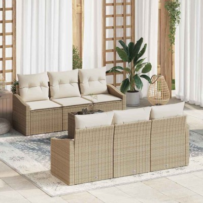 Conjunto de sofá de jardín 7 pcs Beige y Crema 55 x 55 x 37 cm