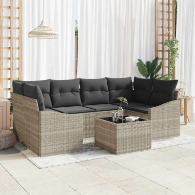 Conjunto de sofá de jardín 7 pcs Gris Claro y Gris Oscuro
