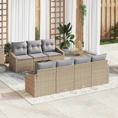 Conjunto de sofá de jardín 8 pcs Beige y gris 55 x 55 x 37 cm