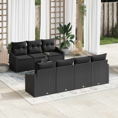Conjunto de sofá de jardín Manual 8 pcs Negro 55 x 55 x 37 cm