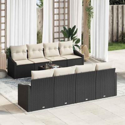 Conjunto de sofá de jardín 7 pcs Negro y crema 55 x 55 x 37 cm