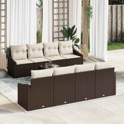 Conjunto de sofá de jardín 7 pcs Marrón y crema 55 x 55 x 37 cm
