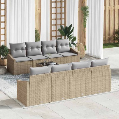 Conjunto de sofá de jardín 7 pcs Beige y gris 55 x 55 x 37 cm