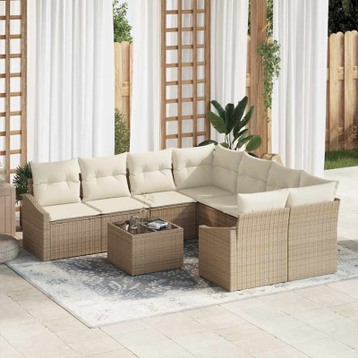 Conjunto de sofá de jardín 9 pcs Beige y Crema 55 x 55 x 37 cm